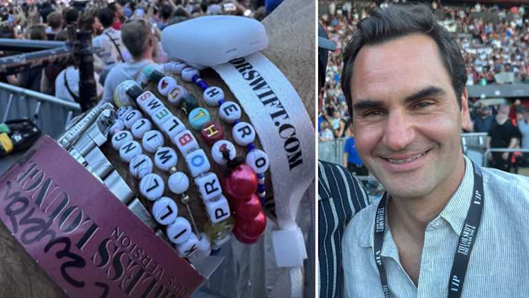 Federer a fièrement montré ses bracelets d'amitié lors du concert à Zurich.