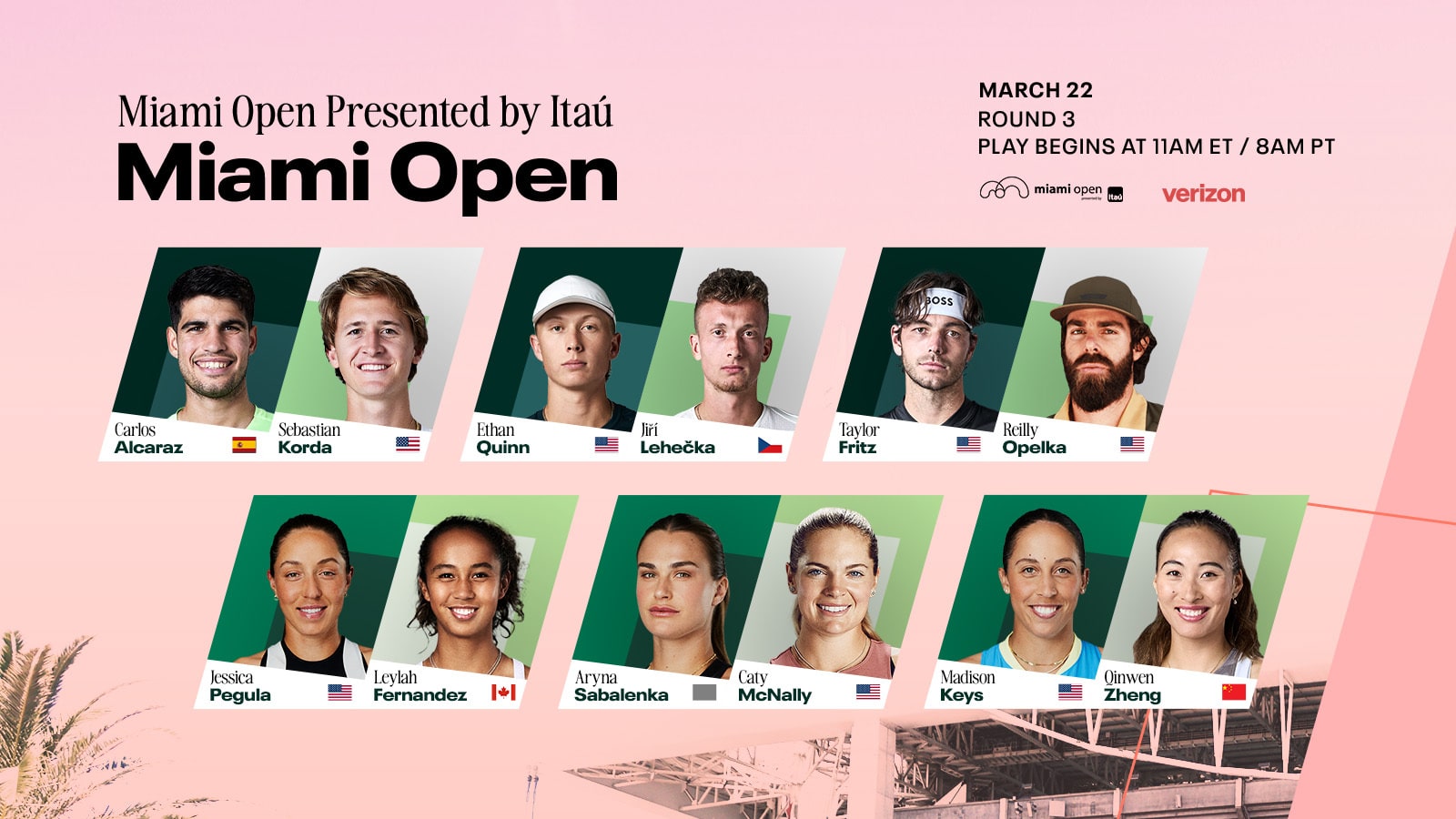Alcaraz contre Korda, Keys contre Zheng, Jovic contre Gibson : aperçus et choix de l'Open de Miami