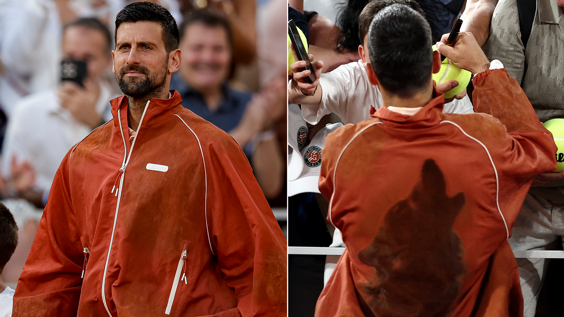 Novak Djokovic fait revivre "l'animal spirituel" du loup avec une veste oversize de Roland Garros